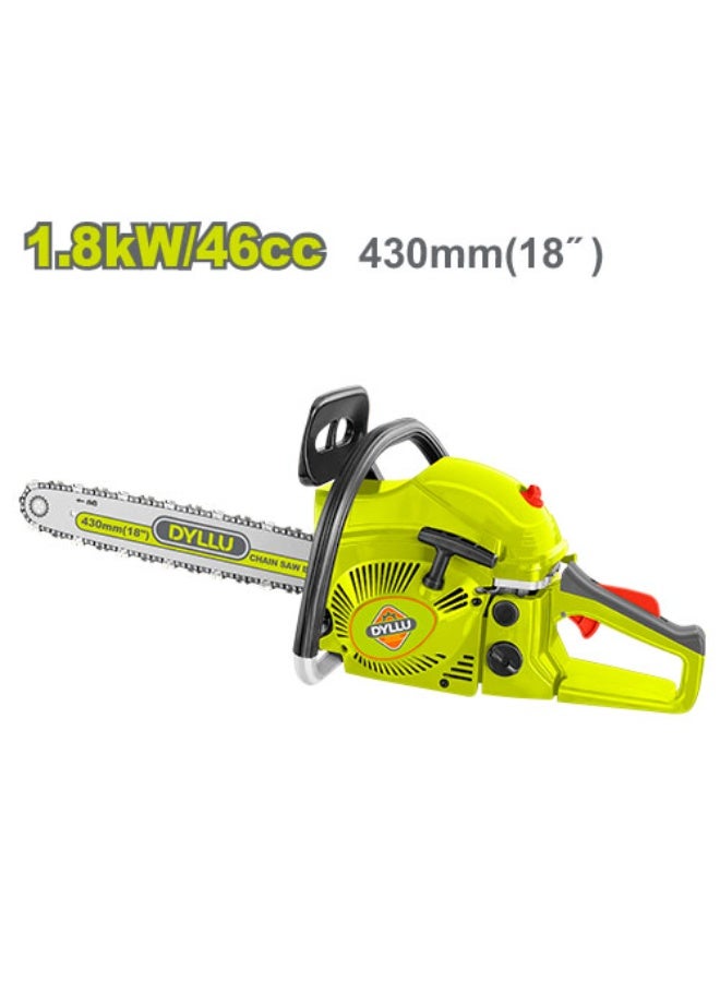 DYLLU 46cc Gasoline Chainsaw 1.8kW Petrol Chain Saw with 18 Inch (430mm) Guide Bar, 2-Stroke Engine for Wood Cutting, Tree Felling & Garden Use
